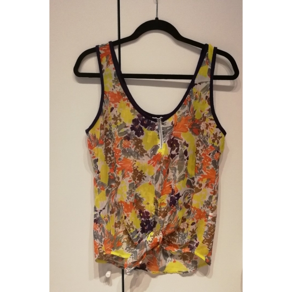 PURE & SIMPLE Quarter Zip Floral Tank top Lightweight Front Tie Medium - Picture 2 of 6